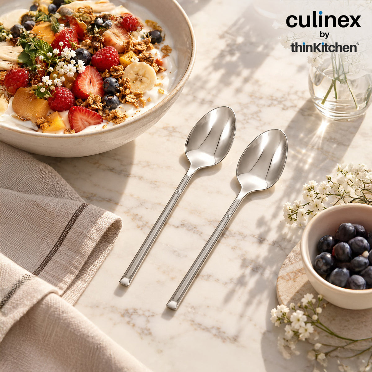 Culinex Nova 2 Pc Premium 8" Serving Spoons, 18/8 Stainless Steel | Food, Rice & Curry Serving Spoon Set - 1