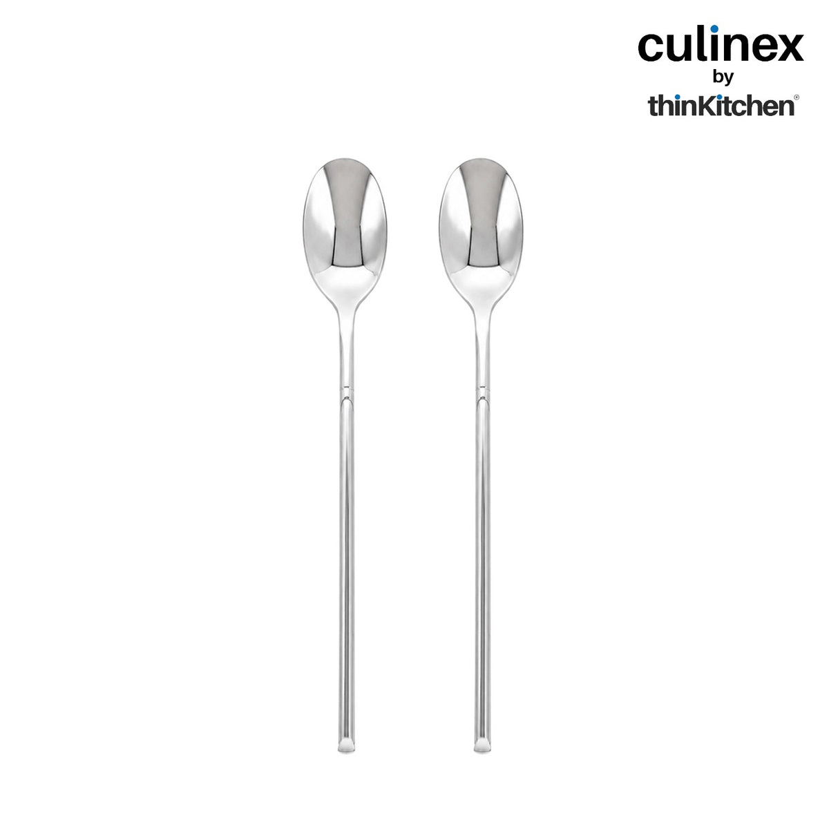 Culinex Nova 2 Pc Premium 8" Iced Tea Spoons, 18/8 Stainless Steel Long Handle Coffee, Tea & Cocktail Stirring Spoons