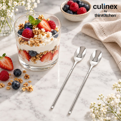 Culinex Nova 2 Pc Premium 8" Iced Tea Spoons, 18/8 Stainless Steel Long Handle Coffee, Tea & Cocktail Stirring Spoons