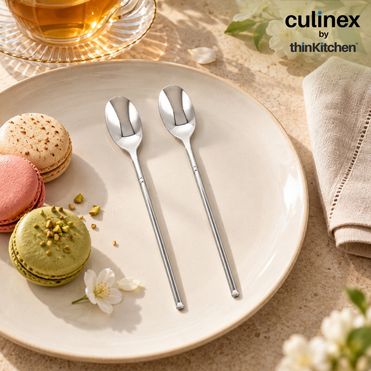 Culinex Nova 2 Pc Premium 8" Iced Tea Spoons, 18/8 Stainless Steel Long Handle Coffee, Tea & Cocktail Stirring Spoons - 1