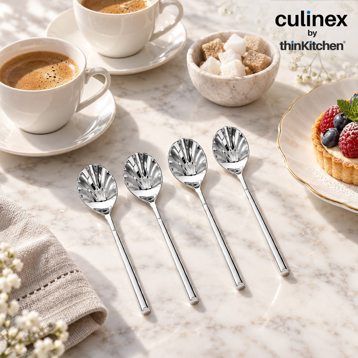 Culinex Nova 4 Pc Premium 6" Sugar Spoon Set, 18/8 Stainless Steel Small Dessert Spoons - 1