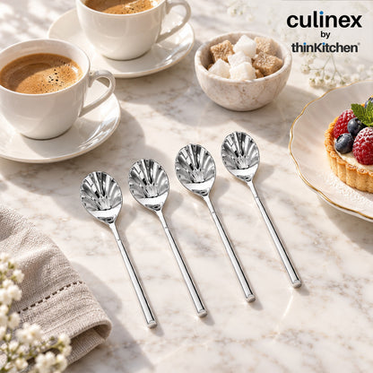 Culinex Nova 4 Pc Premium 6" Sugar Spoon Set, 18/8 Stainless Steel Small Dessert Spoons