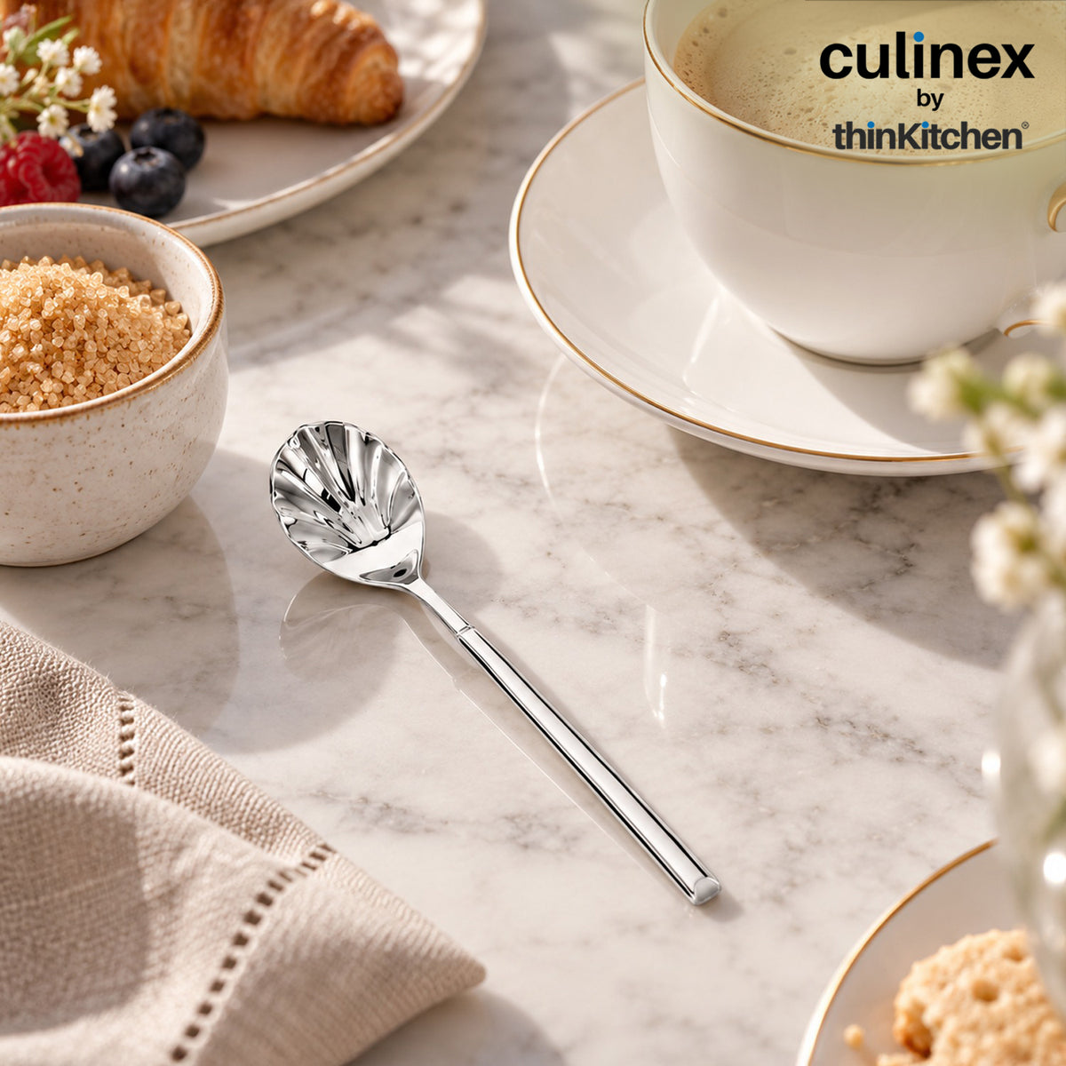 Culinex Nova 4 Pc Premium 6" Sugar Spoon Set, 18/8 Stainless Steel Small Dessert Spoons