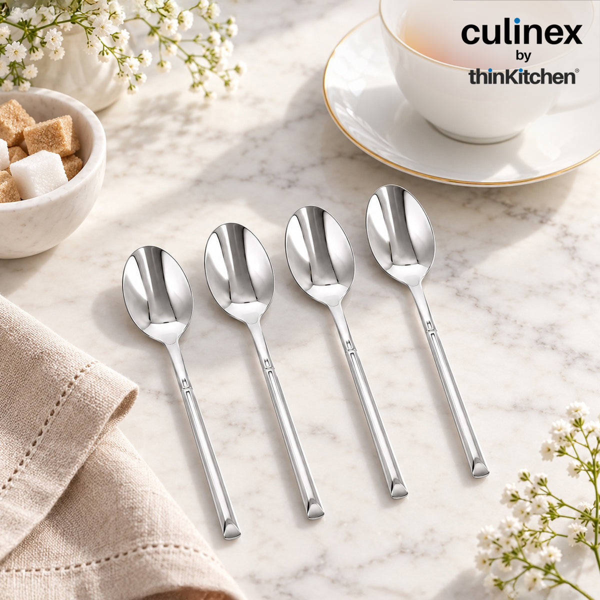 Culinex Nova 4 Pc Premium 6" Tea Spoon Set, 18/8 Stainless Steel Small Teaspoons for Tea, Coffee & Desserts