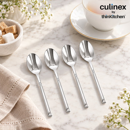 Culinex Nova 4 Pc Premium 6" Tea Spoon Set, 18/8 Stainless Steel Small Teaspoons for Tea, Coffee & Desserts