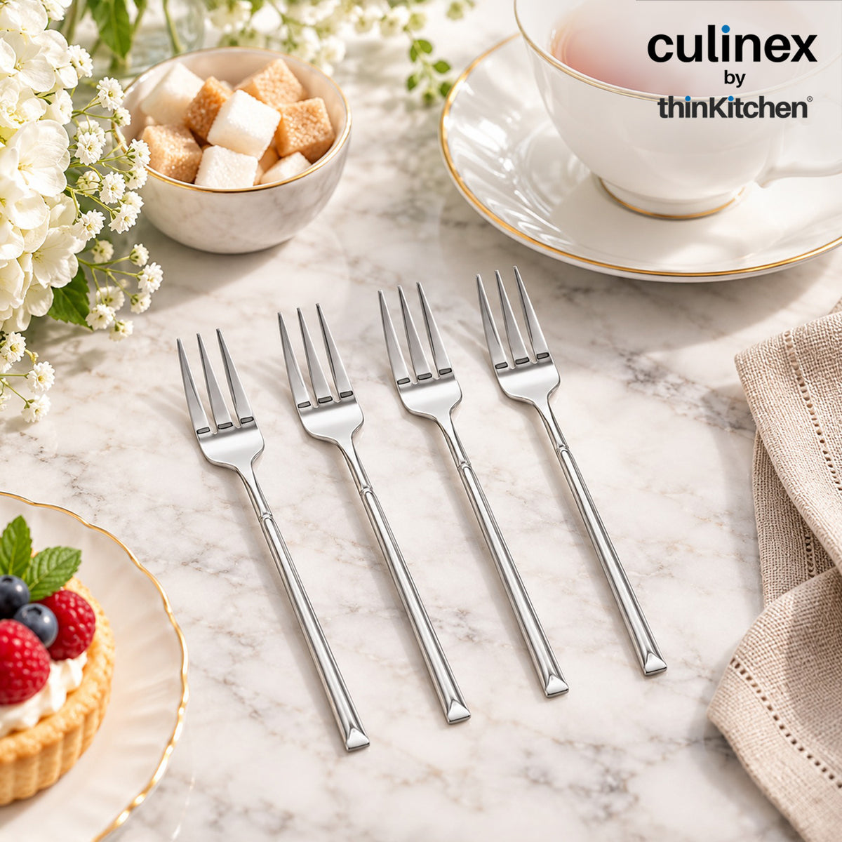 Culinex Nova 4 Pc Premium 6" Tea Fork Set, 18/8 Steel Small Dessert, Cake, Pastry & Snack Forks - 3