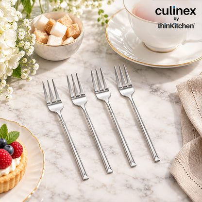 Culinex Nova 4 Pc Premium 6" Tea Fork Set, 18/8 Steel Small Dessert, Cake, Pastry & Snack Forks