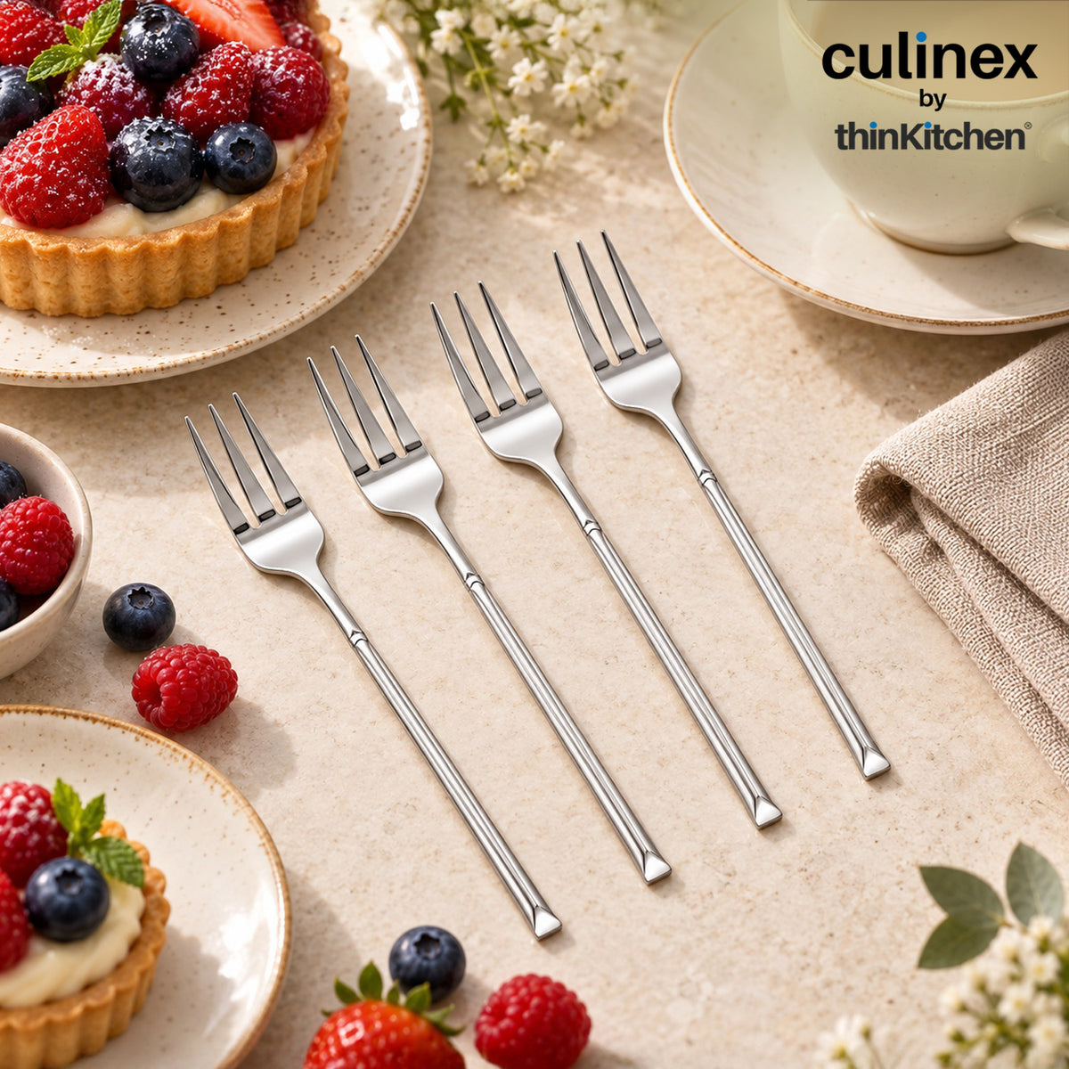 Culinex Nova 4 Pc Premium 6" Tea Fork Set, 18/8 Steel Small Dessert, Cake, Pastry & Snack Forks