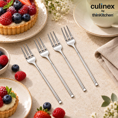 Culinex Nova 4 Pc Premium 6" Tea Fork Set, 18/8 Steel Small Dessert, Cake, Pastry & Snack Forks