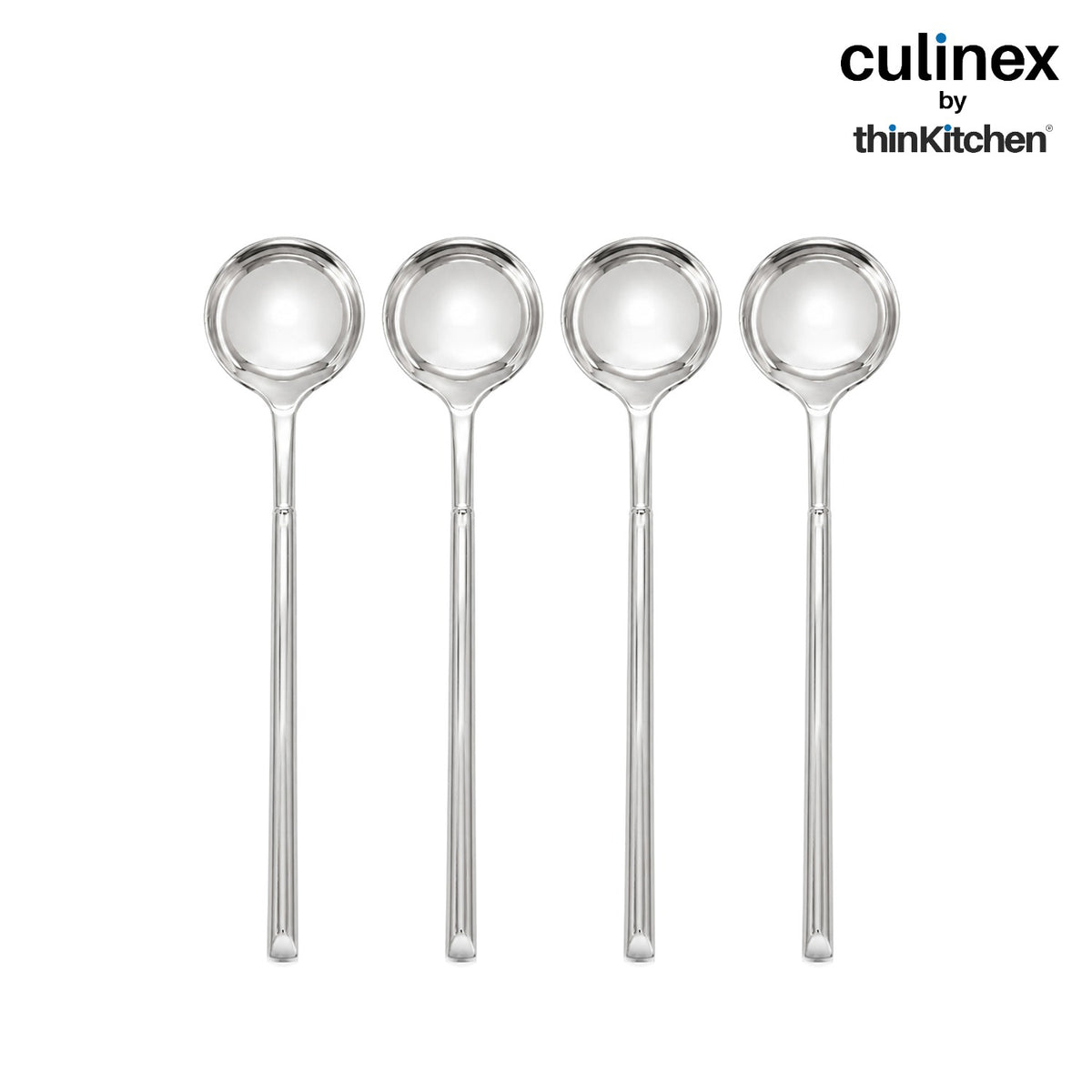 Culinex Nova 4 Pc Premium 8" Soup Spoon Set, 18/8 Stainless Steel Large Soup Spoons for Kitchen & Dining