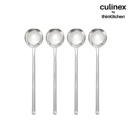 Culinex Nova 4 Pc Premium 8" Soup Spoon Set, 18/8 Stainless Steel Large Soup Spoons for Kitchen & Dining