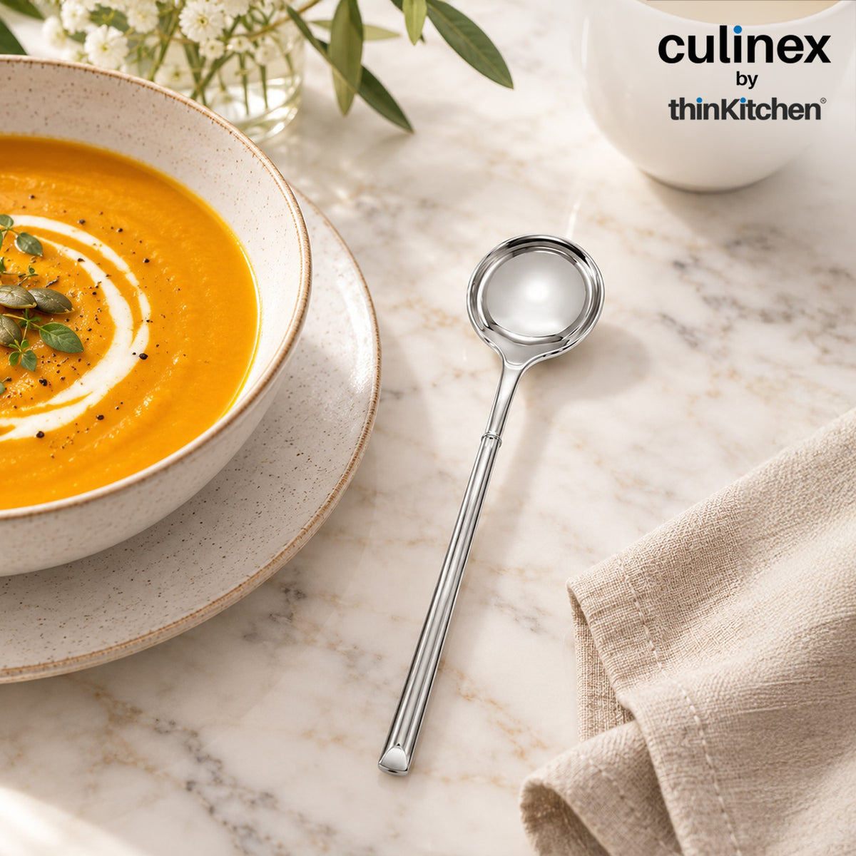 Culinex Nova 4 Pc Premium 8" Soup Spoon Set, 18/8 Stainless Steel Large Soup Spoons for Kitchen & Dining