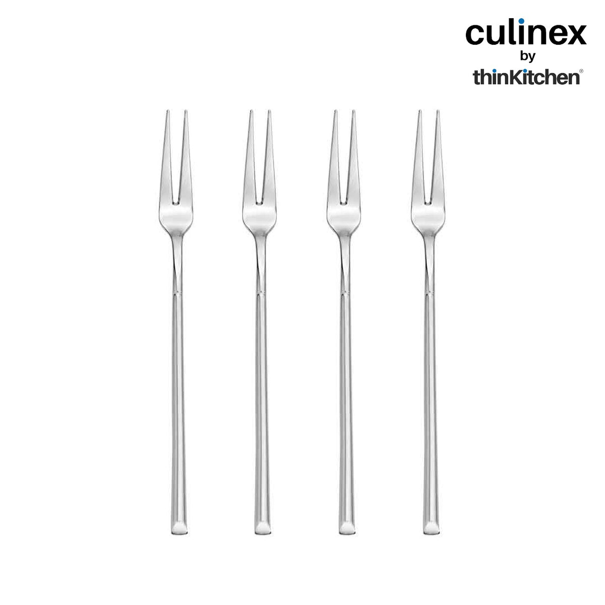 Culinex Nova 4 Pc Premium 6" Fruit Fork Set, 18/8 Stainless Steel | Small Dessert, Cake & Appetizer Forks