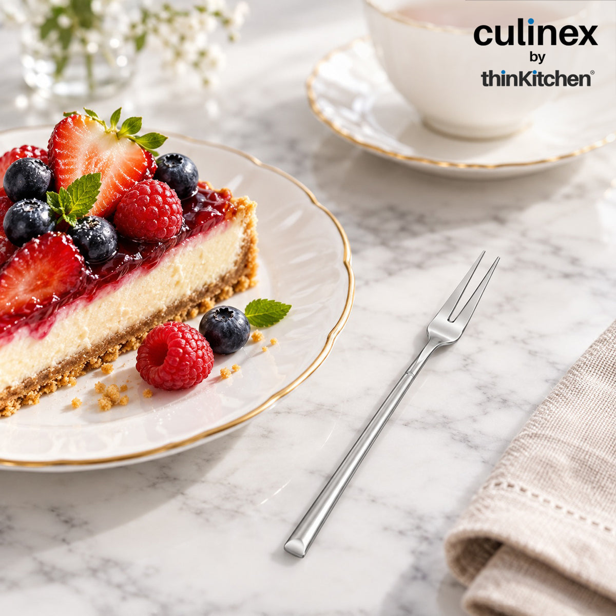 Culinex Nova 4 Pc Premium 6" Fruit Fork Set, 18/8 Stainless Steel | Small Dessert, Cake & Appetizer Forks - 1