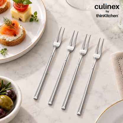 Culinex Nova 4 Pc Premium 6" Fruit Fork Set, 18/8 Stainless Steel | Small Dessert, Cake & Appetizer Forks