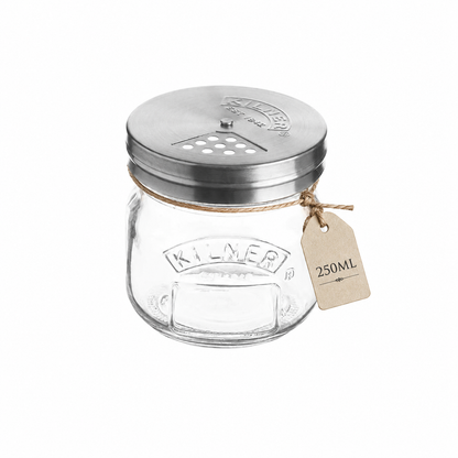Kilner 250ml Airtight, Leakproof Premium Glass Jar with Stainless Steel Shaker Lid for Spices, Herbs & Sprinkles