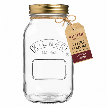 Kilner 1 Litre Leakproof Premium Preserve Glass Jar with Screw Lid, Ideal for Storing and Preserving