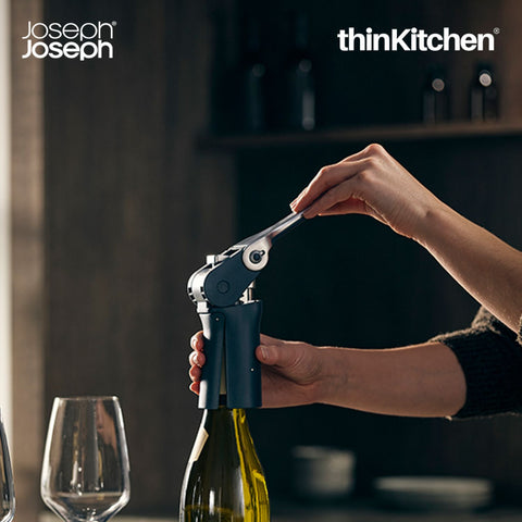 Joseph Joseph BarWise Compact Lever Corkscrew Blue | Foldable Wine Opener with Foil Cutter | Non-Stick Screw & Spare Thread | Easy, Powerful Lever Action