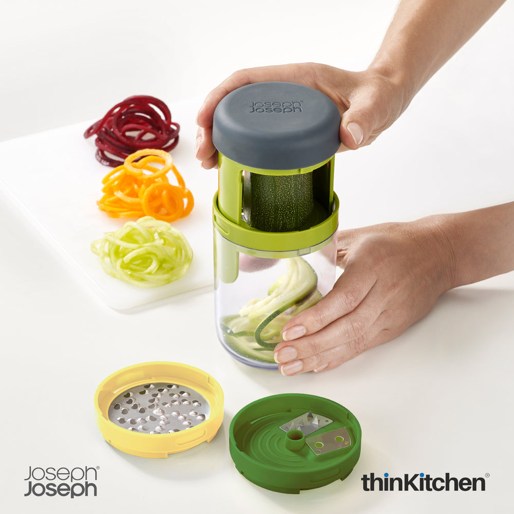 Joseph Joseph International Handheld Spiralizer - Spiro, Multicolor | Fruit and Vegetable cutter with 3 Blades & Food Collector