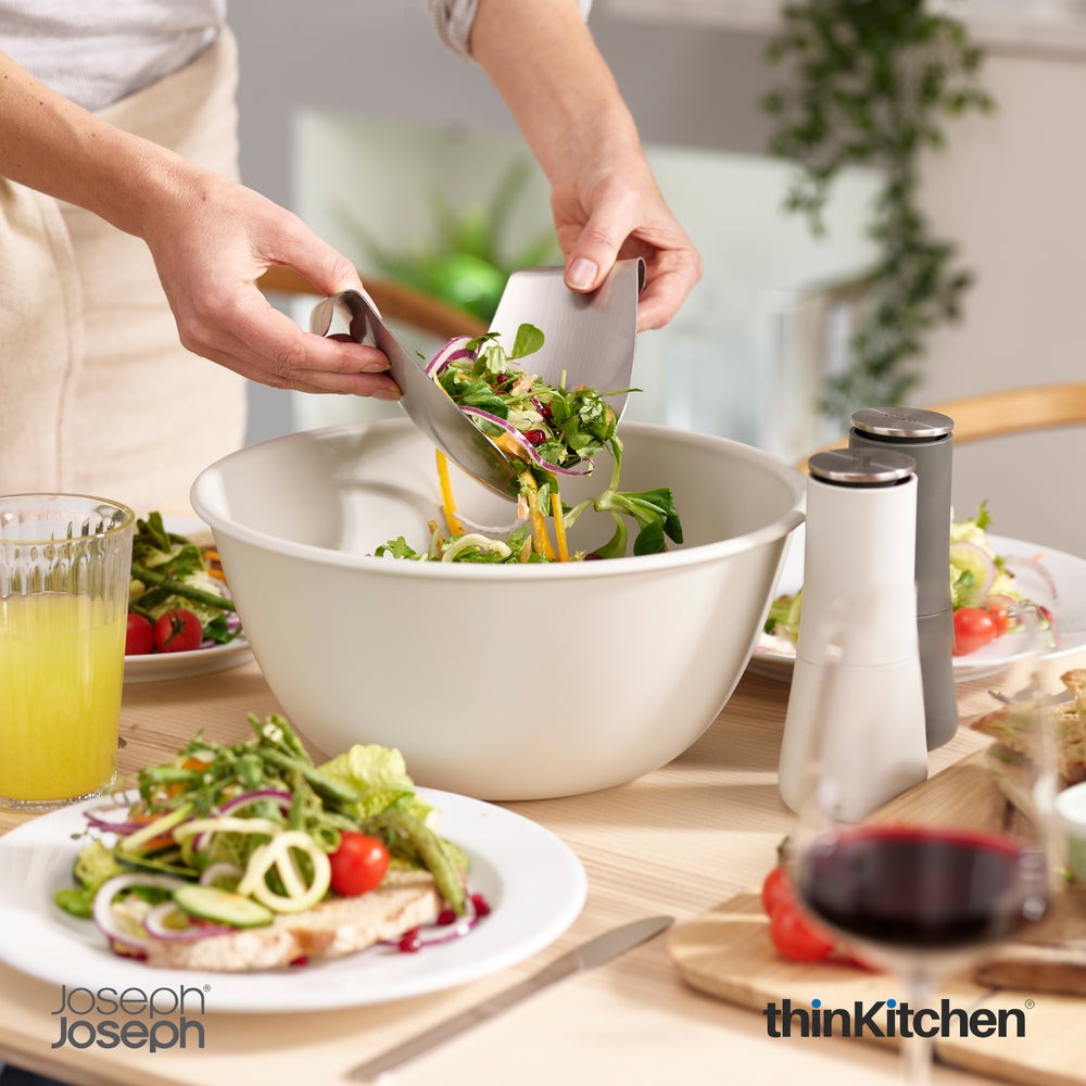 Premium International Salad Bowl & Server Set, Large Bowl Set for Rice, Pasta, Desserts - UNO, Cream| For thinKitchen
