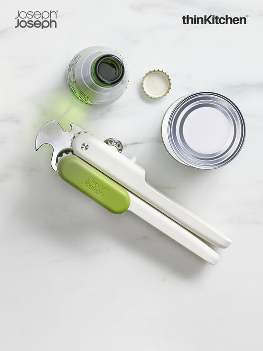 Joseph Joseph Pivot 3-in-1 Plastic and Stainless Steel Can Opener-White | Can, Bottle & Ring-Pull Opener