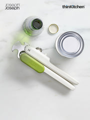 Joseph Joseph Premium Pivot 3-in-1 Plastic and Stainless Steel Can Opener-White | Can, Bottle & Ring-Pull Opener | For thinKitchen