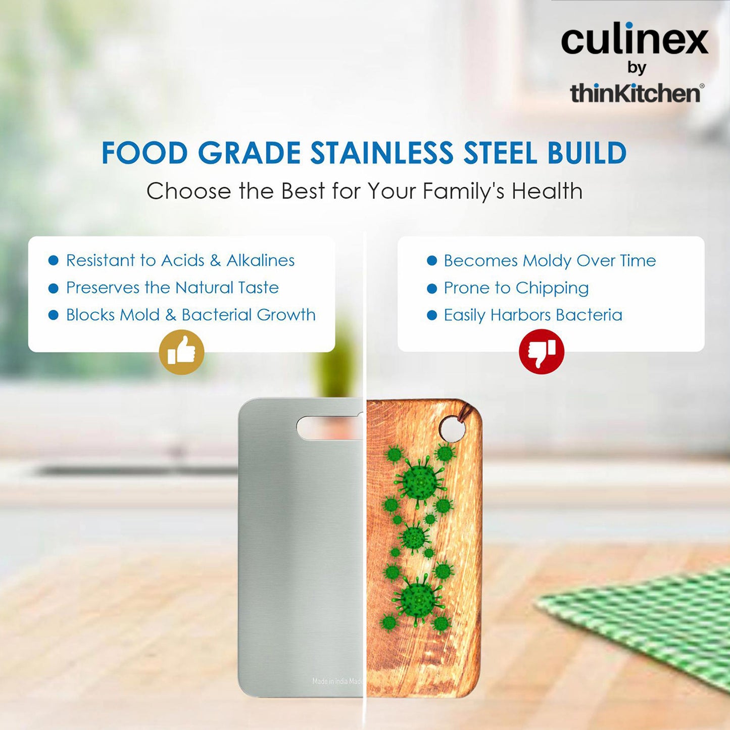Premium Stainless Steel Chopping Board 1.5 mm Thick – 9 x 13 Inch | Food-Grade Metal Kitchen Cutting Board