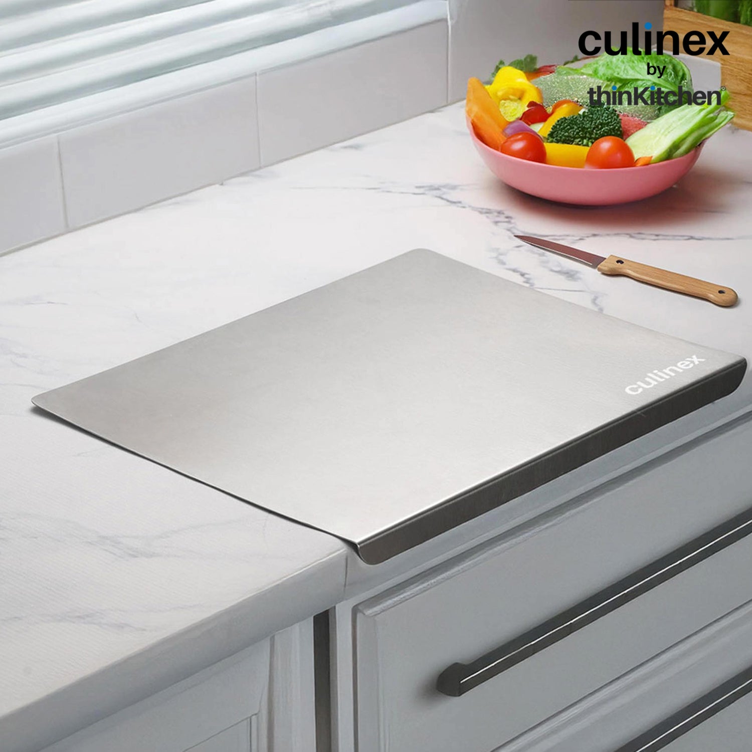 Premium Stainless Steel Counter Top Chopping Board 1.5 mm Thick – 12 x 16 Inches |  Heavy Duty Food-Grade Metal Kitchen Cutting Board - 5