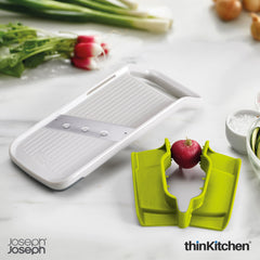 Joseph Joseph Duo Multi-Grip Mandoline, Fruit and Vegetable Slicer with Precision Food Grip, White