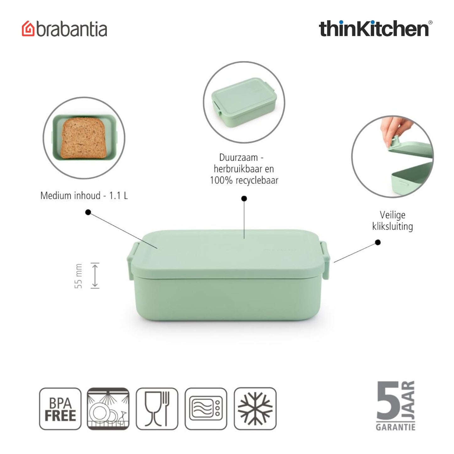 Brabantia Make Take Medium Lunch Box Jade Green