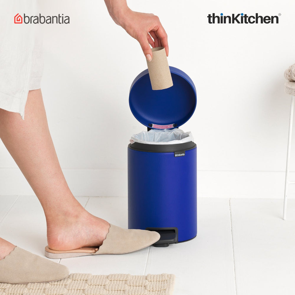 Brabantia 3 Litre NewIcon Pedal Bin, Mineral Powerful Blue