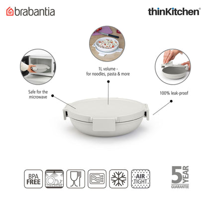 Brabantia Light Grey Make & Take Lunch Bowl, 1L, Plastic