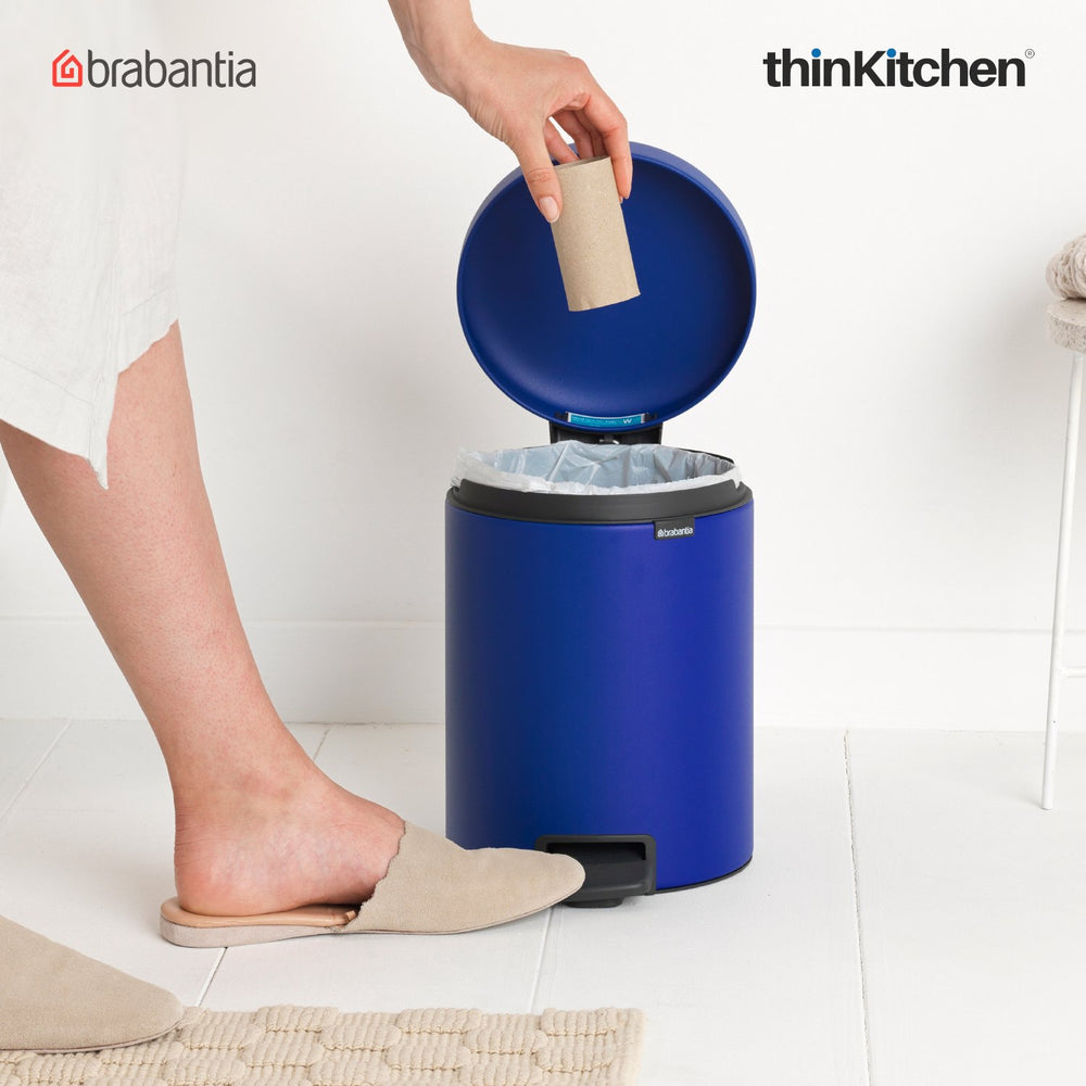 Brabantia 5 Litre NewIcon Pedal Bin, Mineral Powerful Blue