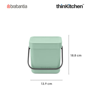 Brabantia Sort & Go Waste Bin, 3 litre, Jade Green