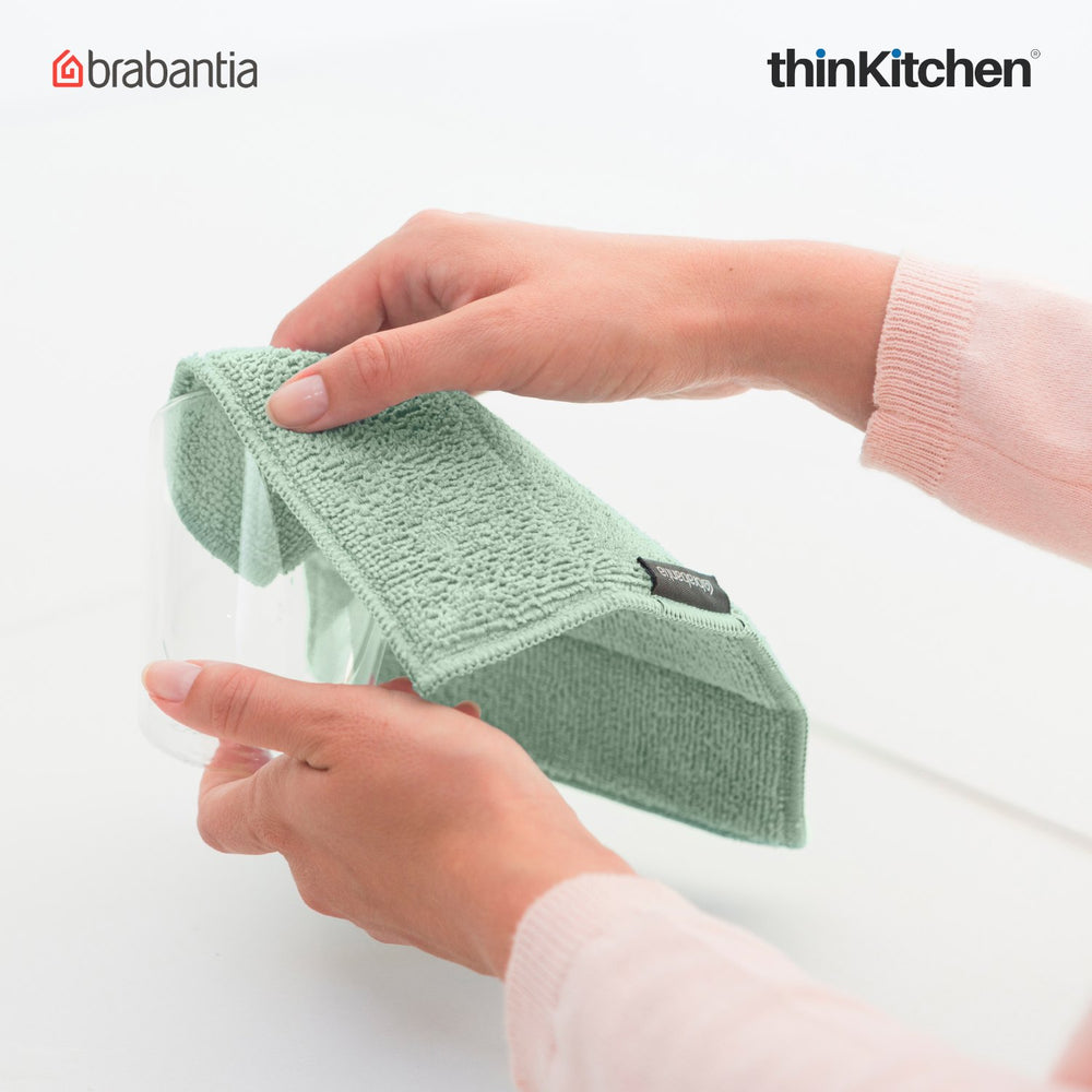 Brabantia 3-Piece Multicolor Medium Microfibre Cleaning Pad Set, (Dark Gray, Light Gray, Jade Green)