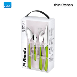 Amefa Eclat Metallic Stainless Steel Cutlery Set, 24-pc - Olive Green