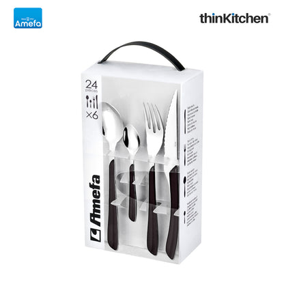 Amefa Eclat Stainless Steel Cutlery Black Gift Box Set 24 Pieces