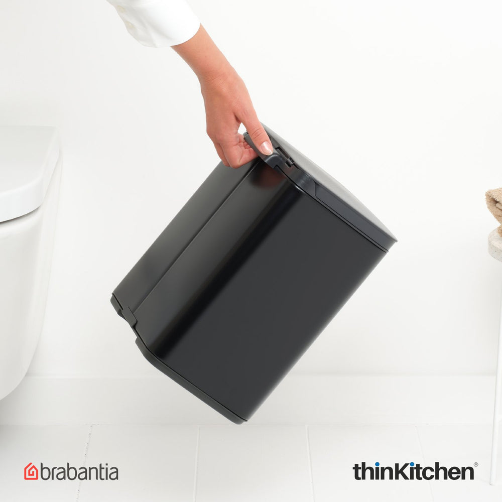 Brabantia BO Metallic Black Waste Bin with Soft-Close Lid, 7 Litre