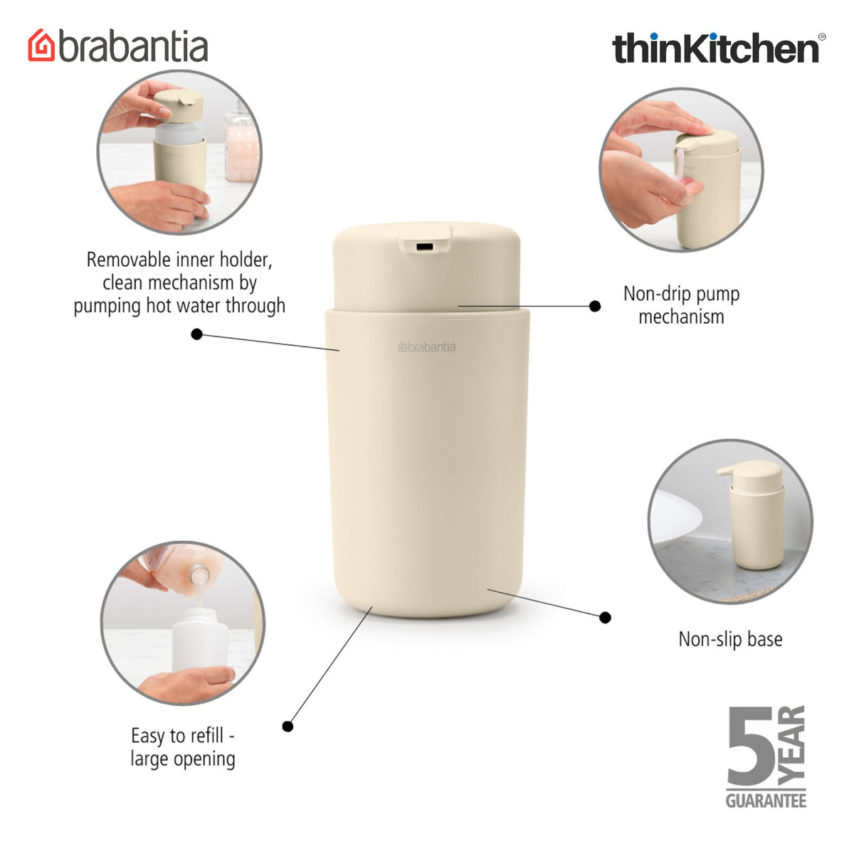 Brabantia Renew Soap Dispenser - Soft Beige - 5