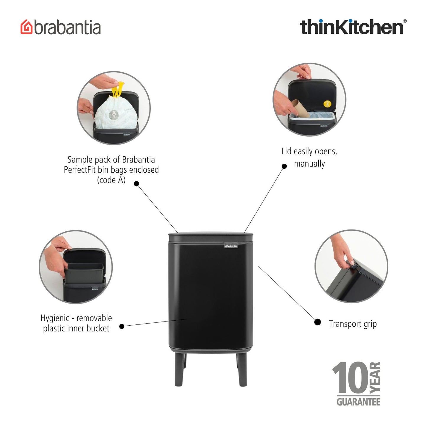 Brabantia Bo Waste Bin Hi 4 Litre Matt Black