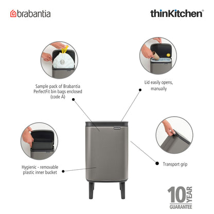 Brabantia Bo Waste Bin Hi 4 Litre Platinum