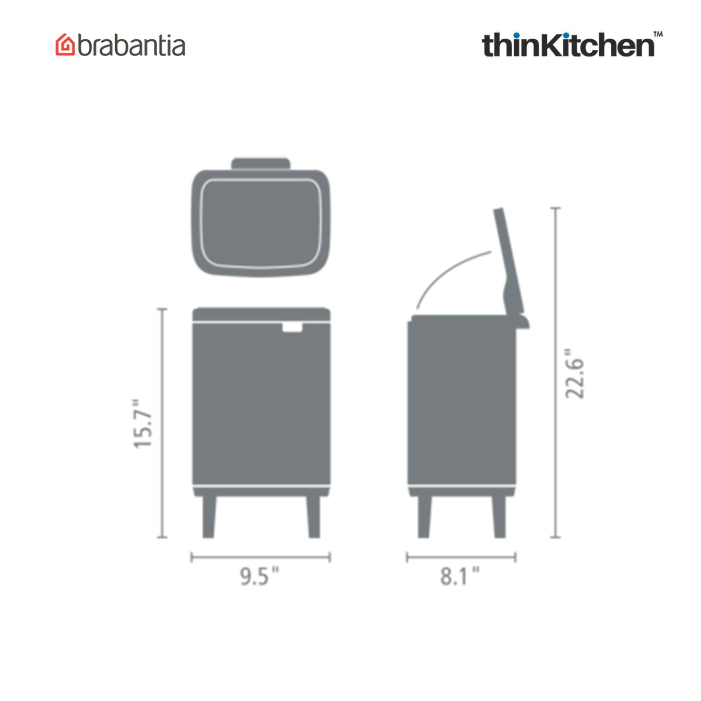 Brabantia Bo Waste Bin Hi 7 Litre Matt Black