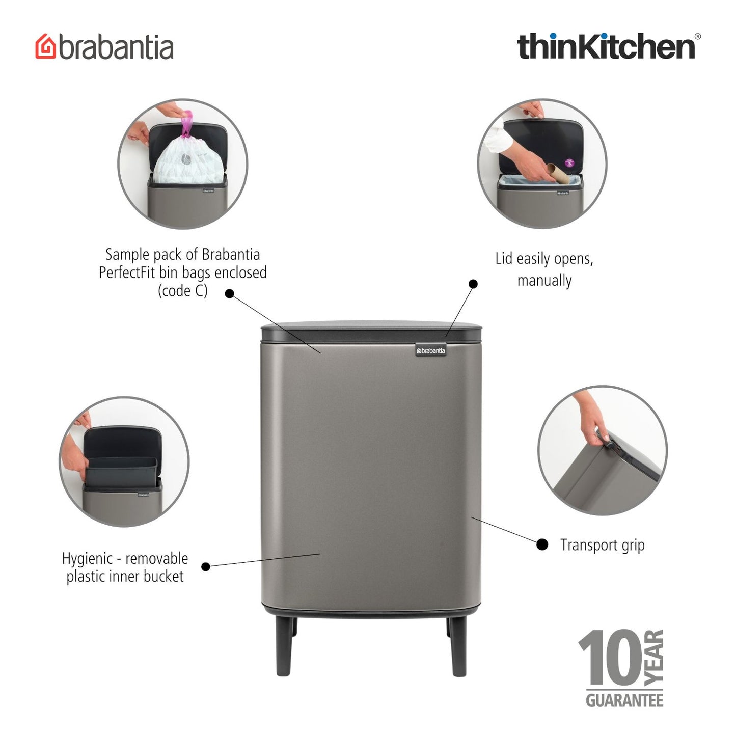 Brabantia Bo Waste Bin Hi 12 Litre Platinum 1