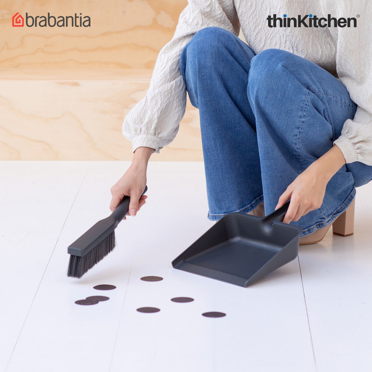 Brabantia Sinkside Dustpan And Brush Set, With Comb - Dark Grey