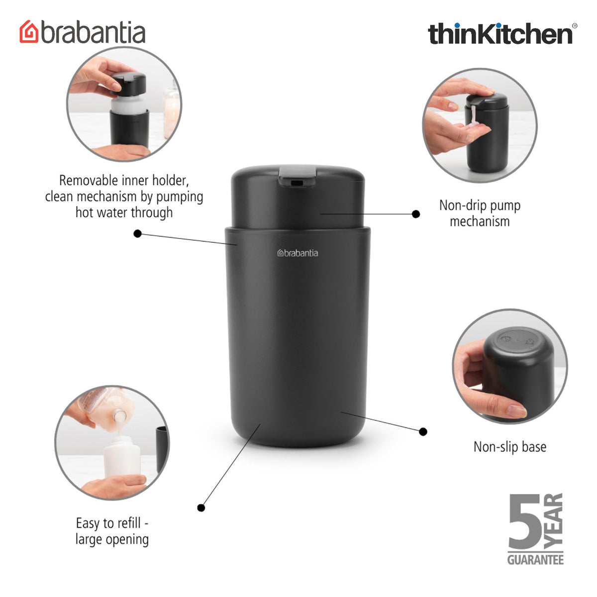 Brabantia Renew Soap Dispenser - Dark Grey - 6