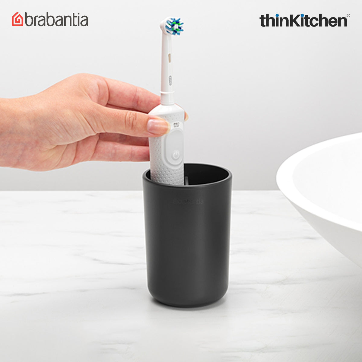 Brabantia Renew Toothbrush Holder, With Insert - Dark Grey