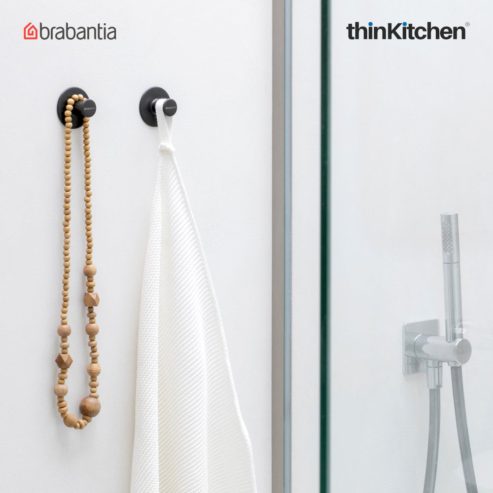 Brabantia 2 Piece Renew Towel Hooks, Dark Grey