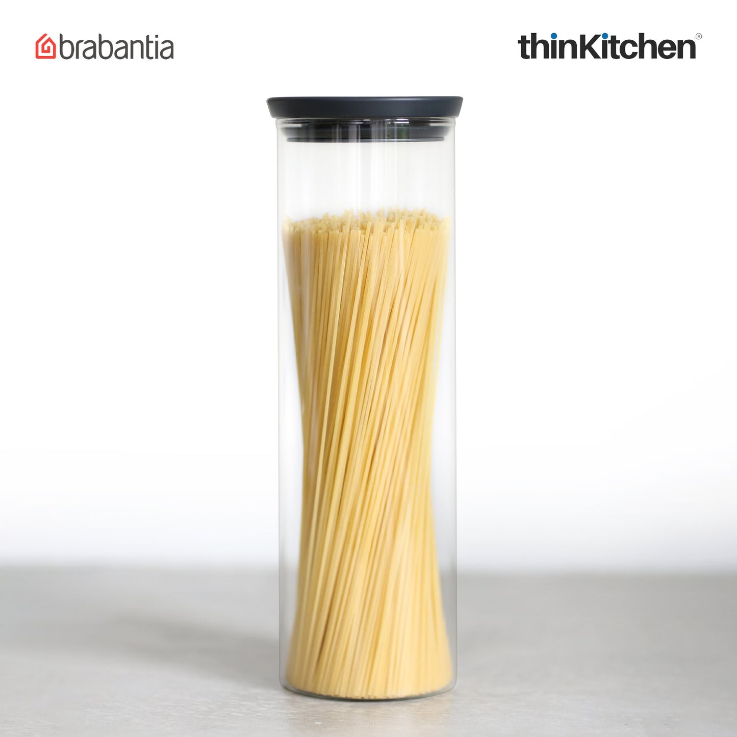 Brabantia Stackable Food Storage Glass Jar 1 9 Litre Dark Grey