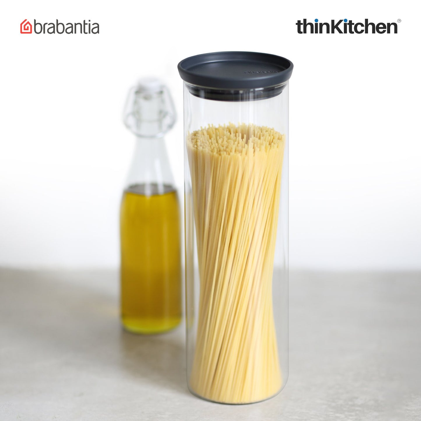 Brabantia Stackable Food Storage Glass Jar 1 9 Litre Dark Grey
