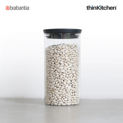 Brabantia Stackable Food Storage Glass Jar, 1.1 litre - Dark Grey